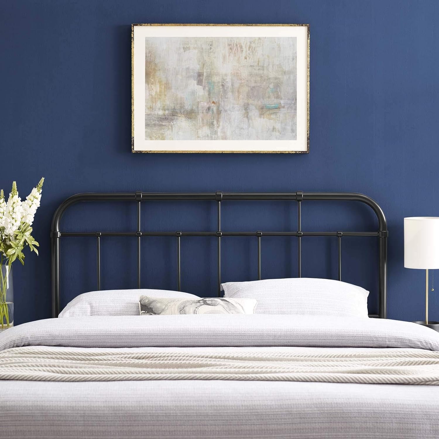 Alessia Modern Farmhouse Metal Queen Headboard in Black