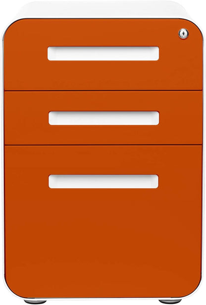 Stockpile 3 Drawer File Cabinet with Lock - under Office Desk Metal Filing Cabinet, Legal/Letter File Folders, Wheels and Stationary Feet, Pre-Assembled, Orange Faceplate