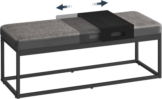 HOME LUIZ Collection - Ottoman Bench, End of Bed Bench, Reversible Top, Shoe Bench with Small Removable Shelf, Max. Load 660 Lb, for Bedroom, Living Room, Entryway, Dove Gray ULOM081G01V1