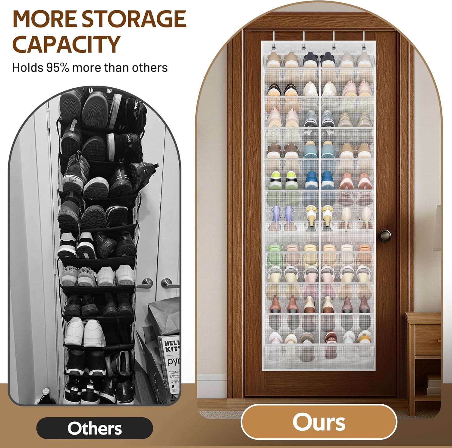 30 Pairs over the Door Shoe Organizer Breathable Mesh Hanging Shoe Rack for Closet Storage with Wide Deep Pockets 10 Tier Shoes Holder Fit All the Family'S Sneakers, Boots, Heels, White