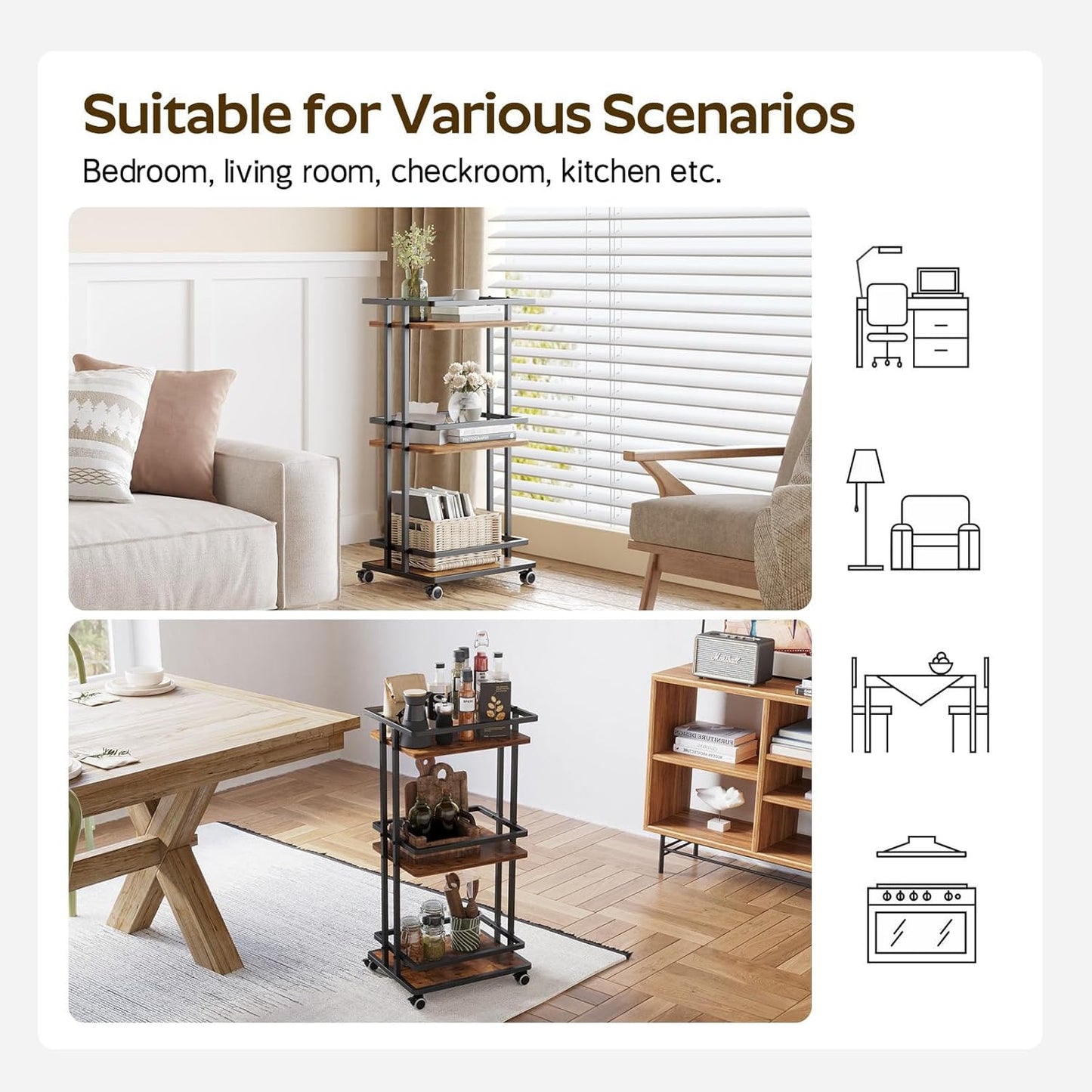 Bar Carts for the Home with Wheels, 3 Tier Beverage Bar Cart with Storage Shelves, Coffee Bar Cabinet for Your Home Entertainment