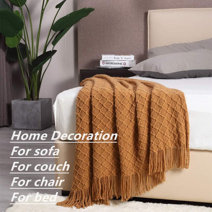 Home Farmhouse Decor Rustic Couch Sofa Chair Bed Throw Blanket, Soft Warm Light Weight for Travelling in Spring Summer (50''X60'' Brown)