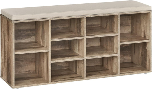 CUSTOS Collection - Shoe Bench, Storage Bench with Padded Seat, Entryway Bench with 10 Compartments, for Bedroom, 11.8 X 40.9 X 18.9 Inches, Camel Brown and Cappuccino Beige ULHS010K02