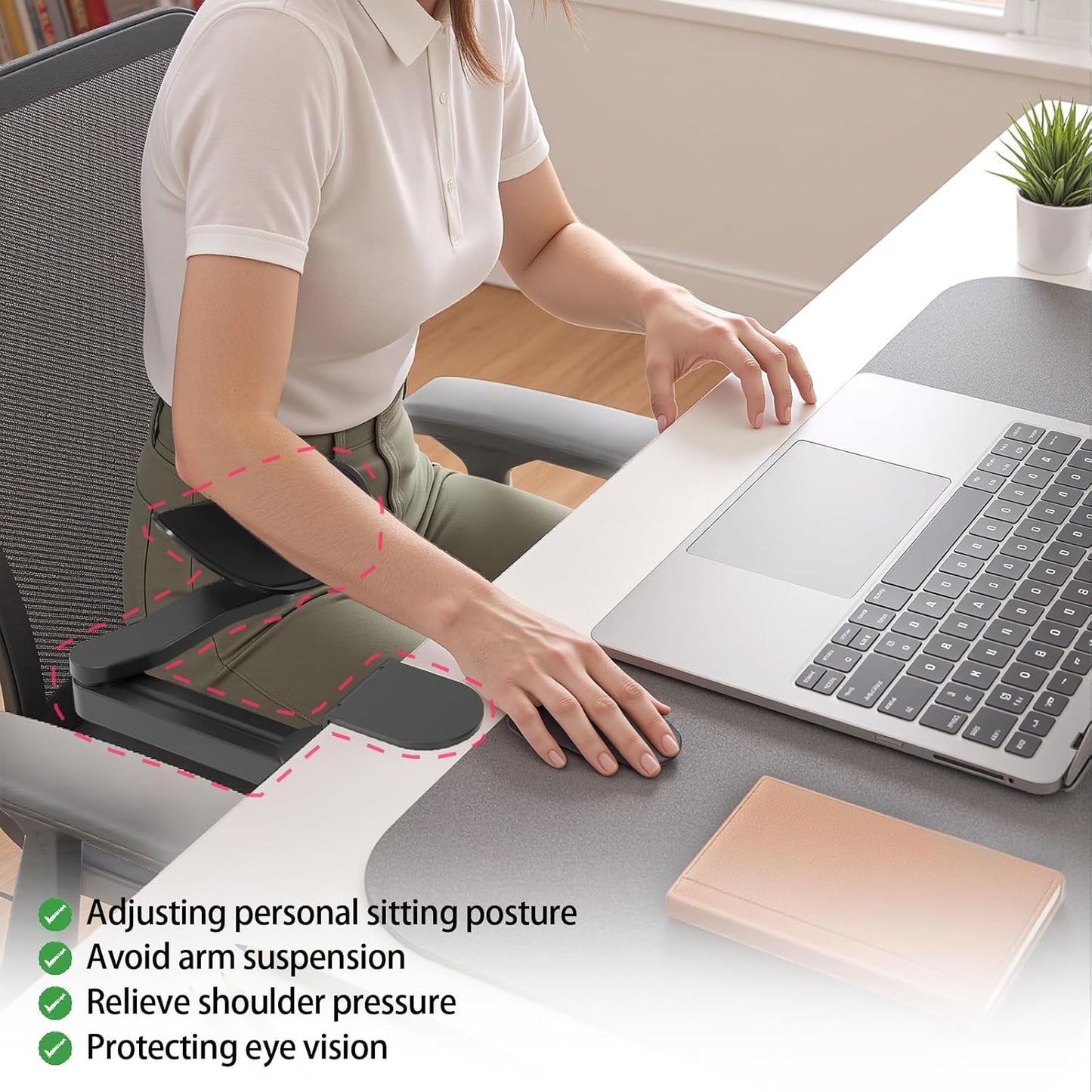 Ergonomic Arm/Elbow Rest for Desk - Foldable Rotatable Elbow Support for Computer Desk, Office & Gaming Comfort (Black)