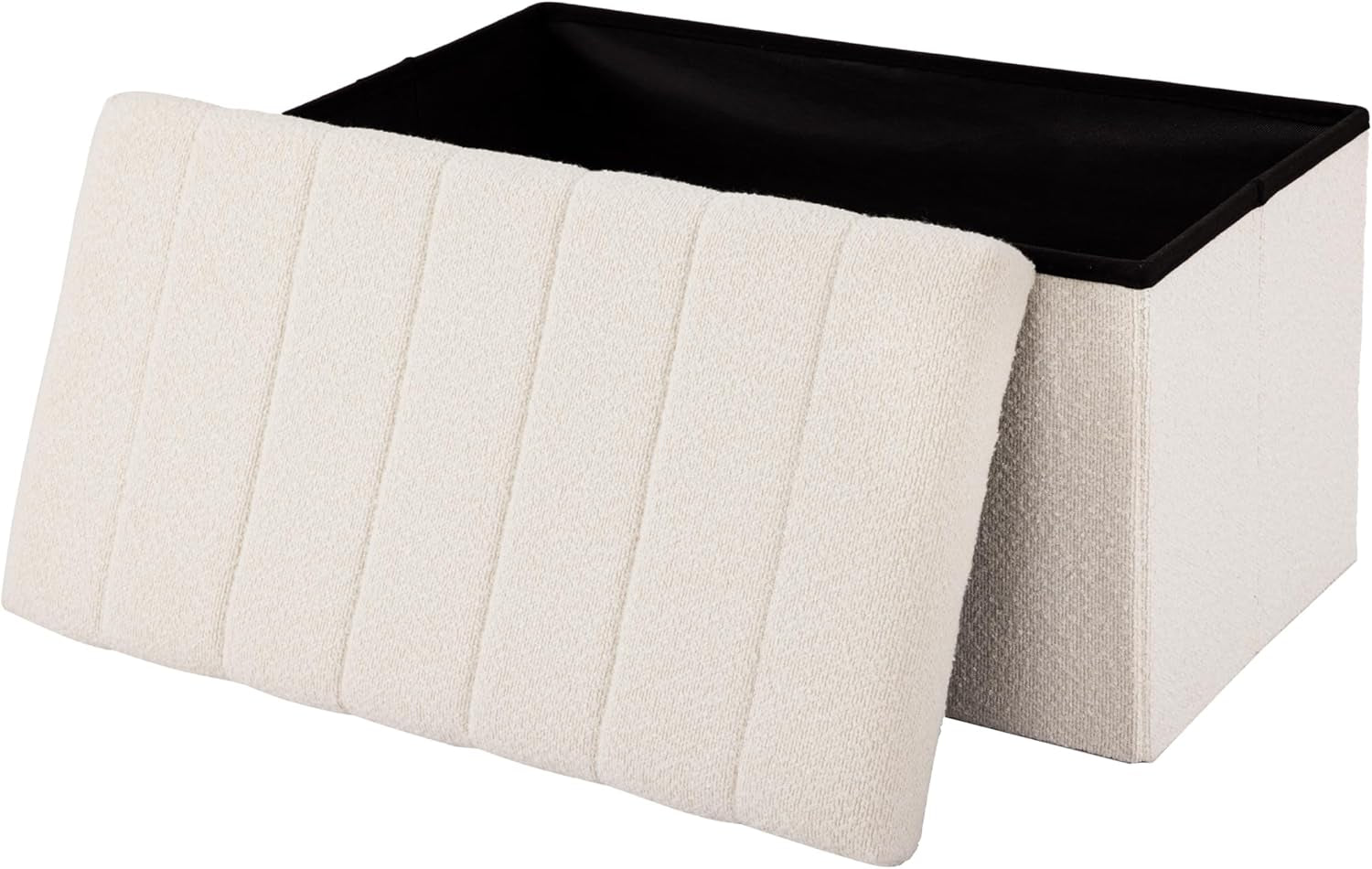 Cushioned Fabric Ottoman Hidden Storage Chest Footrest Chair, Padded Seat for Bedroom, Dorm, Loft, Living Room, Entryway, Hallway, White Boucle, 30" Bench