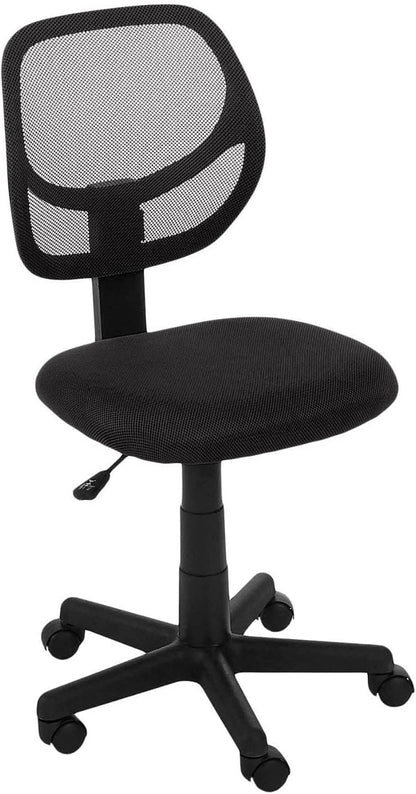 Rolling Desk Chair, Adjustable, Low Back, Padded Seat, Breathable Mesh, Swivel, Black, 21.25" D X 22.5" W X 38" H