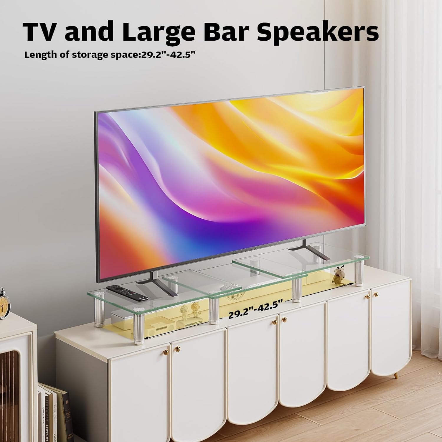 Dual Monitor Stand -Adjustable Length and Angle Dual Monitor Riser, Desktop Organizer for PC, Computer, Laptop (Clear)