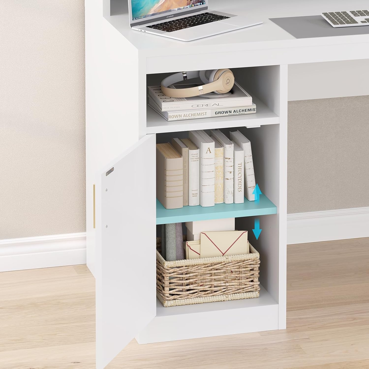 Computer Desk with 3 Drawer & Storage Shelves, Home Office Desk with File Drawer & Cabinet, Writing Study Table with Long Monitor Stand & Printer Shelf, Executive Desk, White