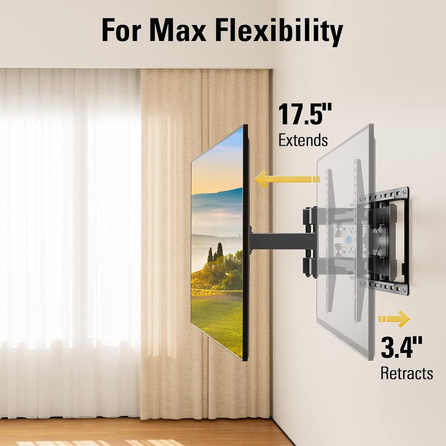 TV Wall Mount for 32-65 Inch Television,Mount with Swivel and Tilt, Full Motion Bracket with Articulating Dual Arms, Fits 16Inch Studs, Max VESA 400X400 Mm, 99Lbs, MD2380