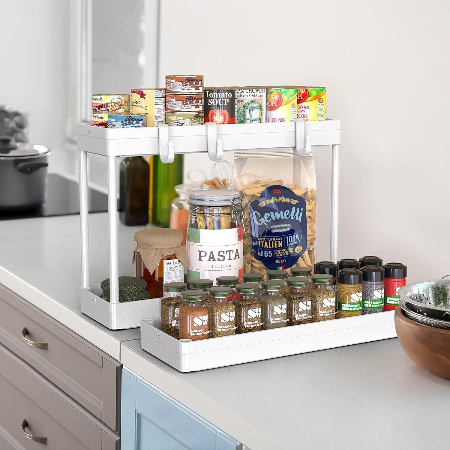 3-Tier Slim/Narrow Storage Cart with Handle, 5.5'' Wide X 26.5'' Height Rolling Organizer for Kitchen, Bathroom, Laundry Room - White
