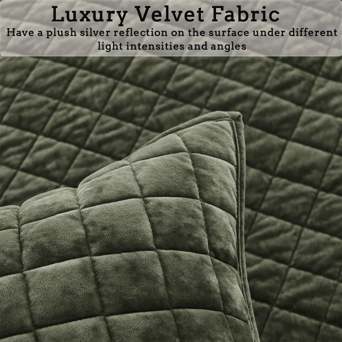 Quilt Set Oversized King Size 120X120 Luxurious Velvet Bedding Sets with 2 Pillow Shams 20X36 3 Pieces Ultra Soft Quilted Bedspread Coverlet Comforter for All Season,Army Green