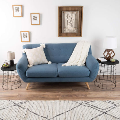 End Tables Set of 2 - Nesting Tables with Removable Wood Tops and Metal Basket Bases for Blanket Storage - round Side Pieces for Living Room, Bedroom, or Home Office by  (Black)