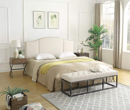 Middle Century Linen Upholstered Tufted King Size Headboard with Antique Brass Nail Heads Trim King/California King Headboard-Ivory