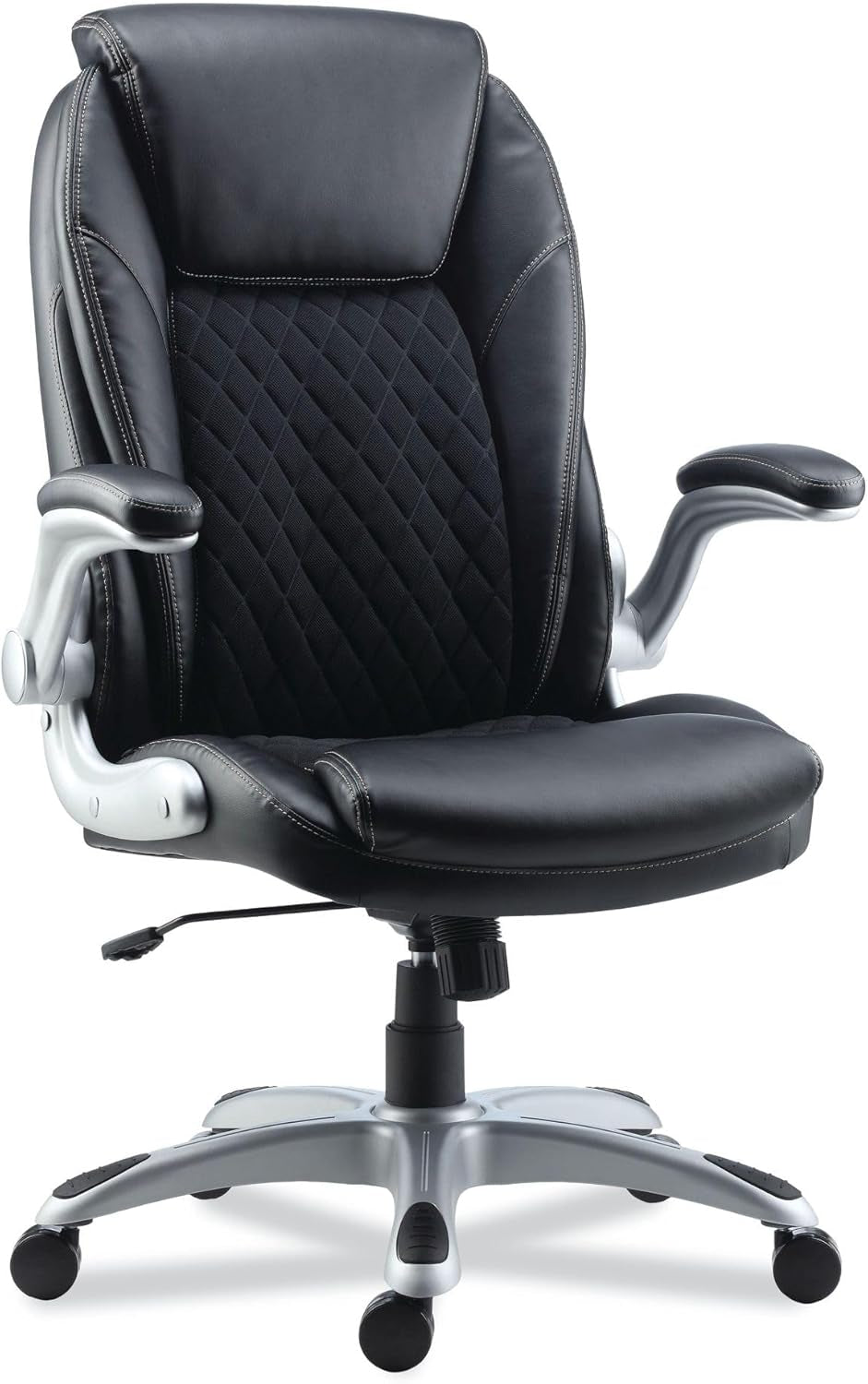 LEITHEN Bonded Leather MIDBACK Chair, Supports up to 275 LB, Black Seat/Back, Silver Base