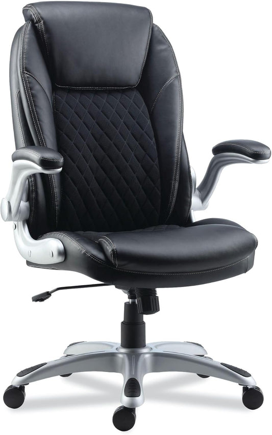 LEITHEN Bonded Leather MIDBACK Chair, Supports up to 275 LB, Black Seat/Back, Silver Base