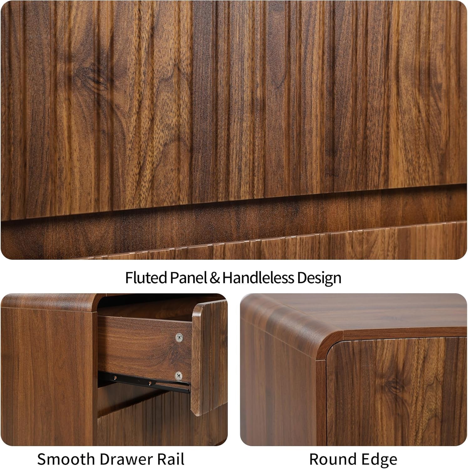 Flute 2 Drawer Dresser,Mid Century Modern Small Nightstand with 2 Drawer for Bedroom, Wood Side Table with Curved Profile for Living Room,Hallway,Enterrway (Brown, 2 Drawers)