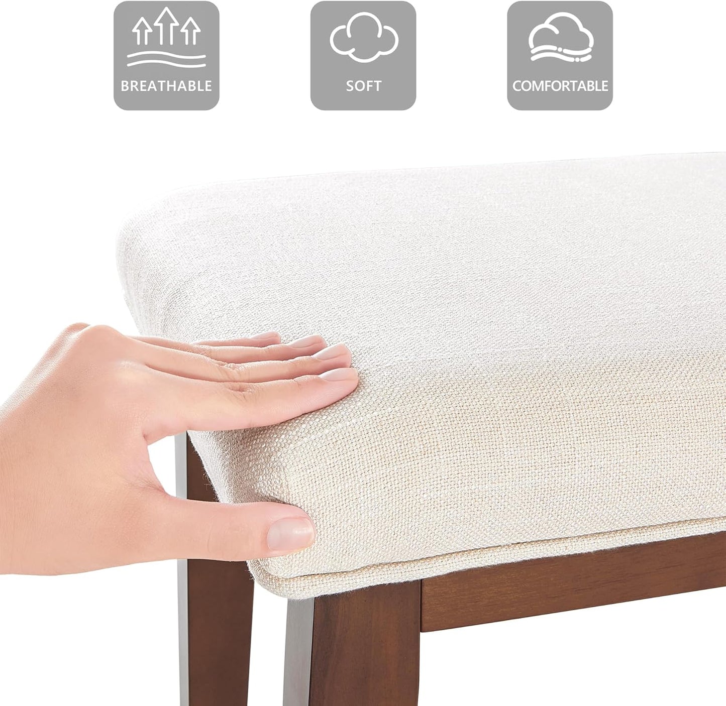 Upholstered Bench for Bedroom End of Bed,42.5-Inch Entryway Bench for Living Room,Dining Bench with Padded Seat and Solid Wood Leg for Kitchen Bedroom,Indoor and Hallway (Bench, Beige)