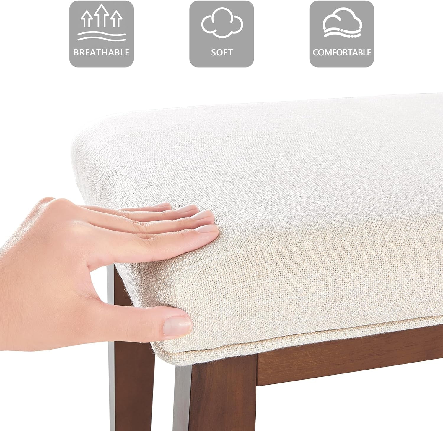 Upholstered Bench for Bedroom End of Bed,42.5-Inch Entryway Bench for Living Room,Dining Bench with Padded Seat and Solid Wood Leg for Kitchen Bedroom,Indoor and Hallway (Bench, Beige)
