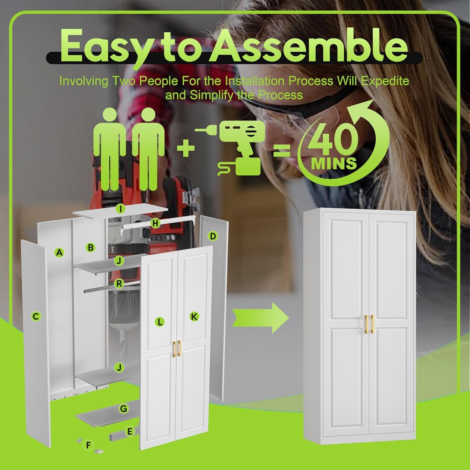 Armoire Wardrobe Closet with Doors, 71'' Wardrobe Cabinet with Hanging Rod, Metal Closet with 2 Adjustable Shelves for Bedroom School, Employee, Gym, Armarios De Ropa Para Dormitorio, White