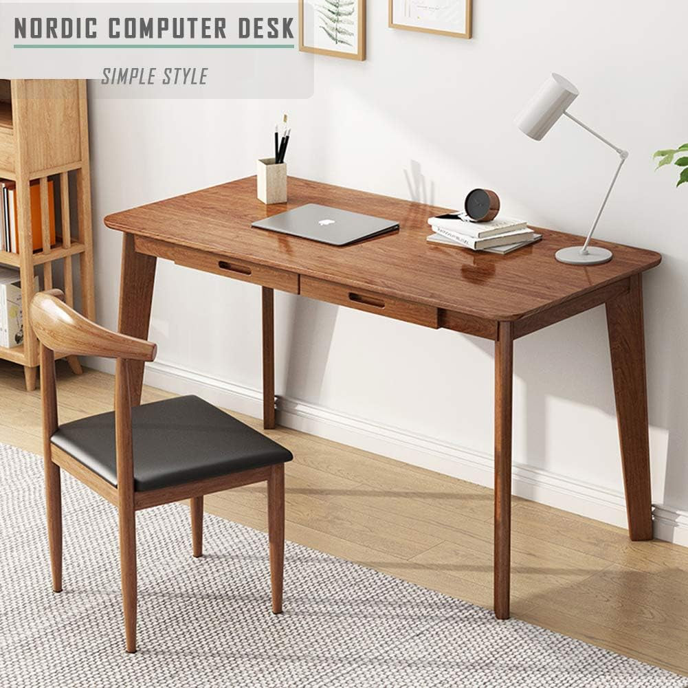Solid Wood Writing Desk - Home Office Workbench Desk with Drawer, Laptop Computer Work Study Table