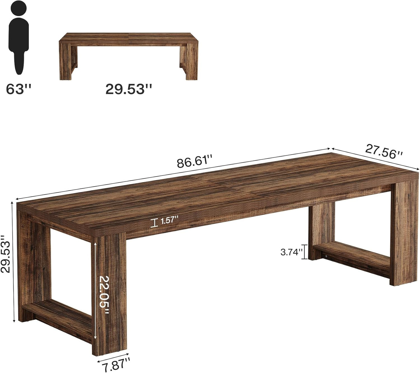 Two Person Desk, 86.6 Inches Extra Long Desk, Double Computer Writing Table, All Wood Large Desks Workstation for Home Office, Rustic Brown