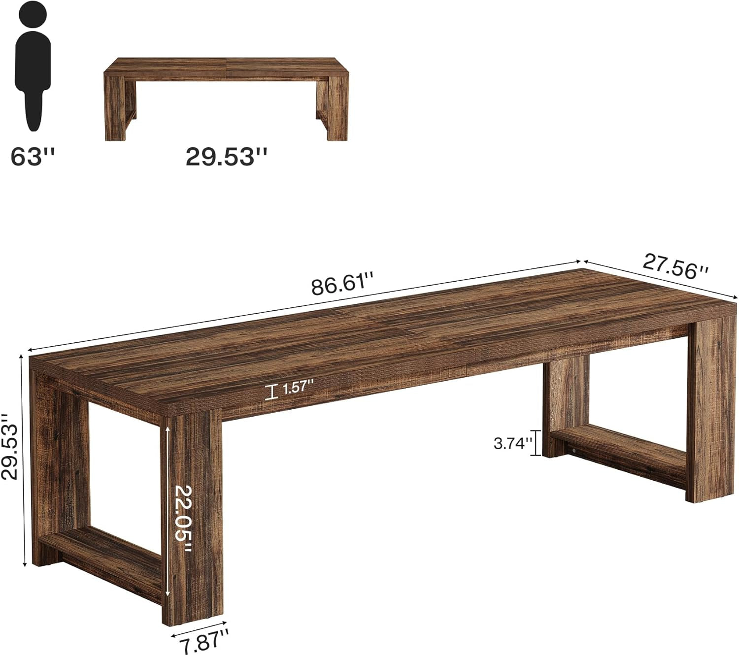Two Person Desk, 86.6 Inches Extra Long Desk, Double Computer Writing Table, All Wood Large Desks Workstation for Home Office, Rustic Brown