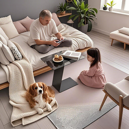 C Shaped End Table, Black Metal Frame Couch Side Table, Space Saving Coffee Table, Side Desk Suitable for Living Room, Bedroom, Bedside, Small Space(48 * 33 * 65Cm)