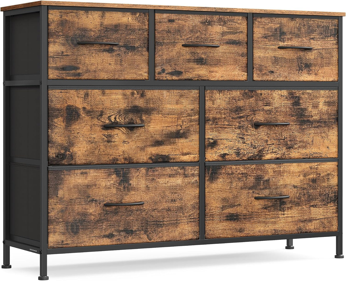 Dresser for Bedroom, Chest of Drawers, TV Stand, Steel, MDF, 5 Non-Woven Fabric Drawers, Storage Organizer Unit, Closet, Entryway, Ink Black and Ebony Black ULGS322B01S