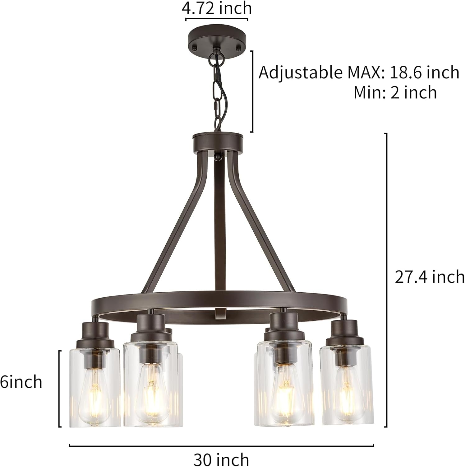 Oil Rubbed Bronze Dining Room Lighting Fixture Hanging Farmhouse Chandelier 6 Light Kitchen Island Lighting with Glass Shade