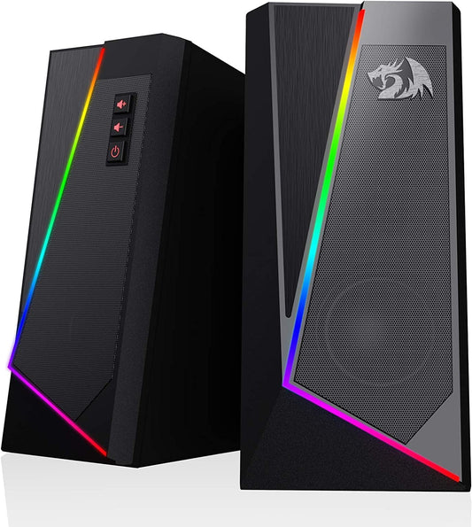 GS520 RGB Desktop Speakers, 2.0 Channel PC Computer Stereo Speaker with 6 Colorful LED Modes, Enhanced Sound and Easy-Access Volume Control, USB Powered W/ 3.5Mm Cable