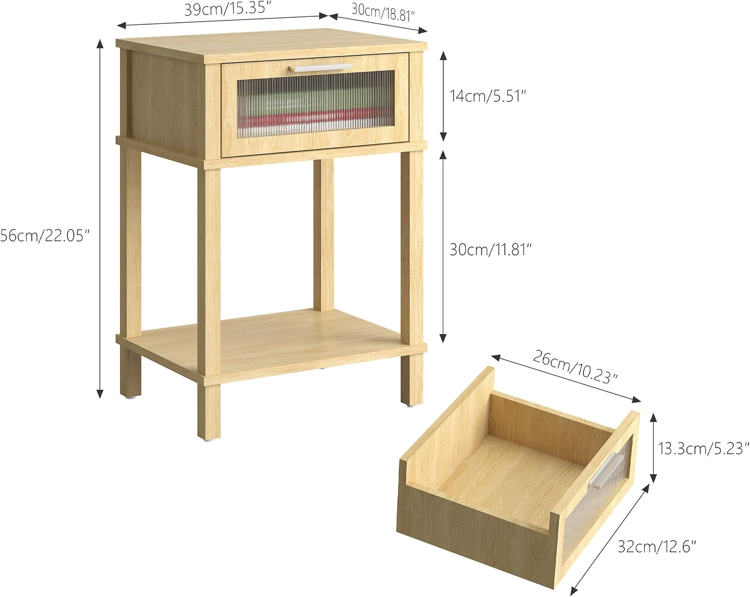 Nightstand Wooden Bedside Table with Drawer Natural Wood Night Stands Modern Style Small End Table Side Table with Storage Shelf for Bedroom Living Room MLBZ10YEV