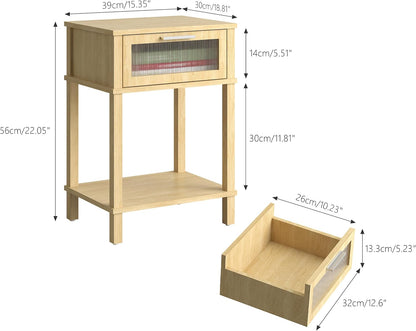 Nightstand Wooden Bedside Table with Drawer Natural Wood Night Stands Modern Style Small End Table Side Table with Storage Shelf for Bedroom Living Room MLBZ10YEV