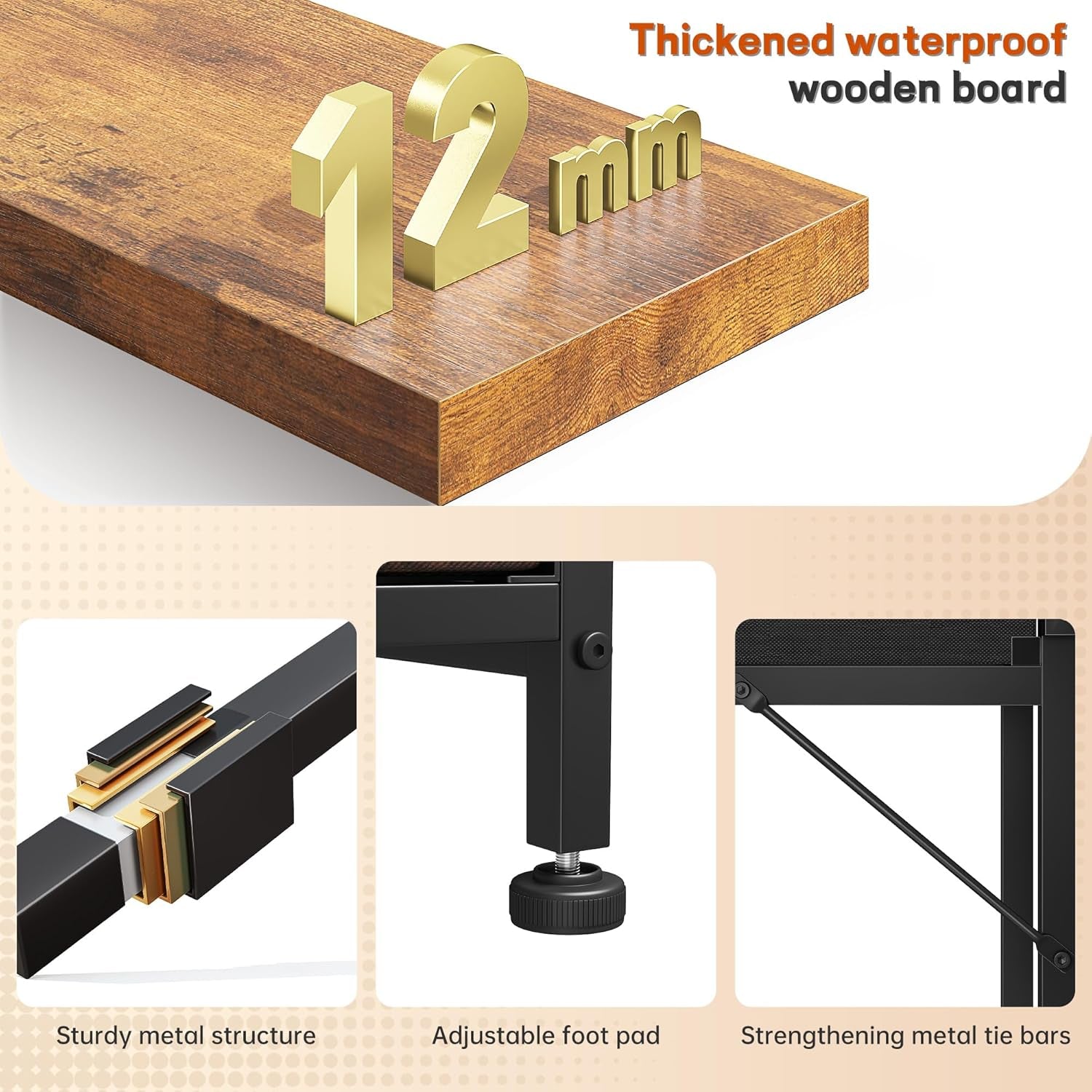 Gaming Desk with LED Lights & 2 Fabric Drawers, 39.4Inch Home Office Computer Desk with Side Pocket & Ergonomic Monitor Stand, Small Space Study Writing Table with Anti-Tip Design, Rustic Brown