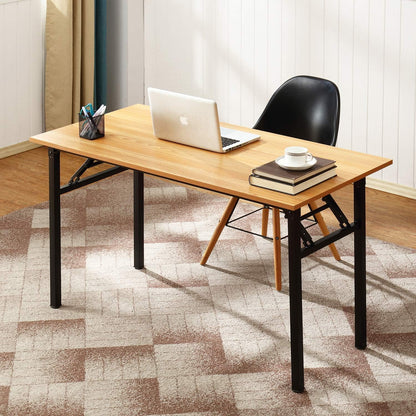 Computer Desk Folding Table 39.4 Inches Writing Desk for Small Space Study Table Laptop Desk No Assembly Required Teak&Black