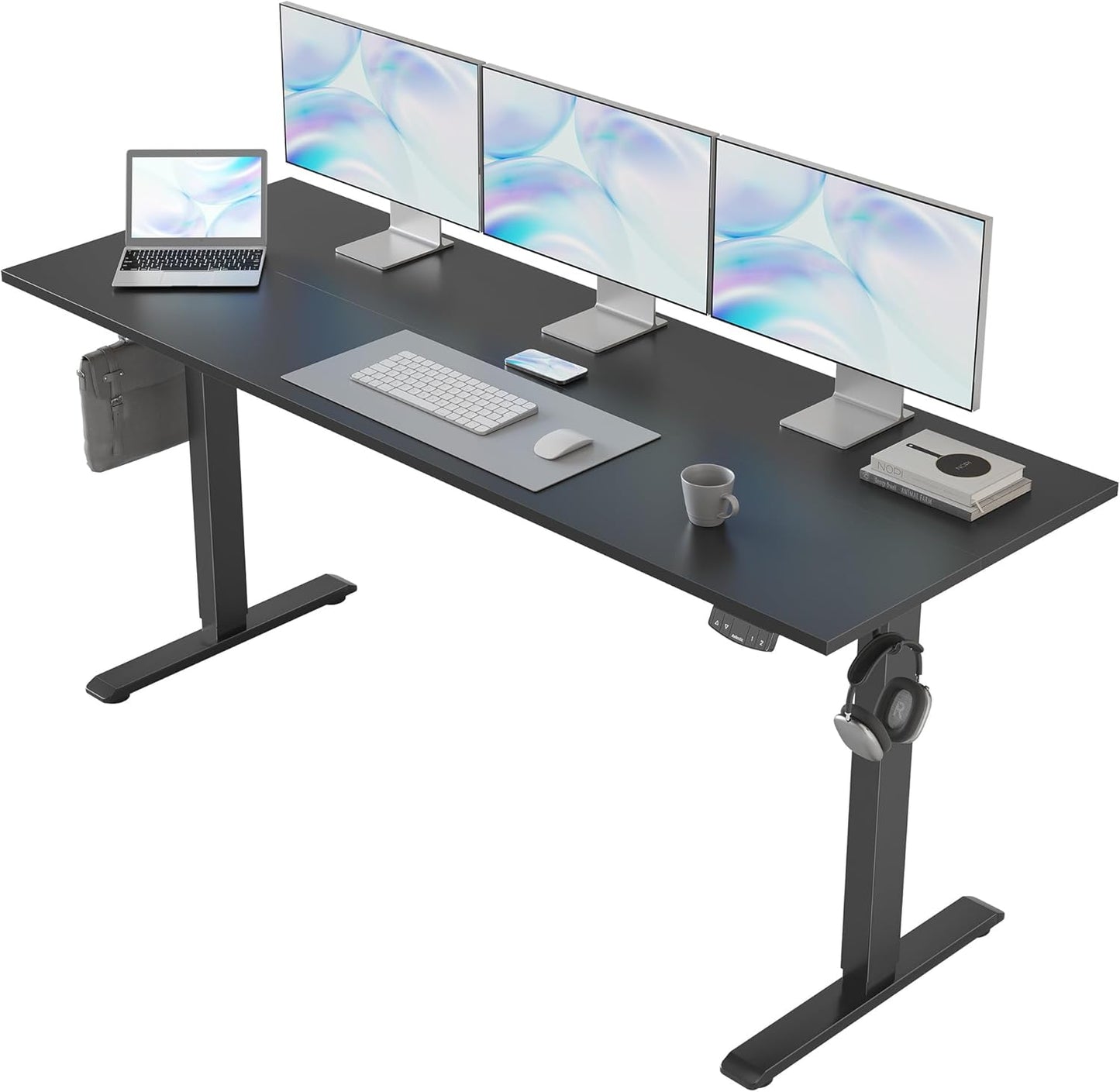 Electric Standing Desk, Large 63 X 24 Inches Height Adjustable Desk, Sit Stand up for Work Office Home, Ergonomic Rising Gaming Computer Table with Memory Preset, Black