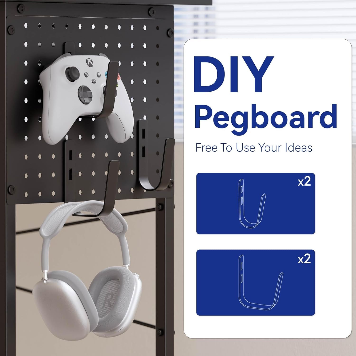 64 Inch L Shaped Gaming Desk with Power Outlets and Led Lights, Large Corner Computer Desk with Monitor Stand and Pegboard, PC Table for Home Office and Bedroom Pink