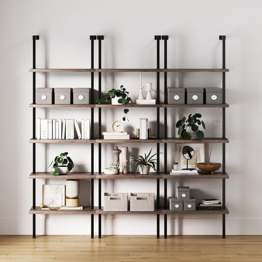 5-Shelf Ladder Bookshelf Gray Oak (Set of 3)