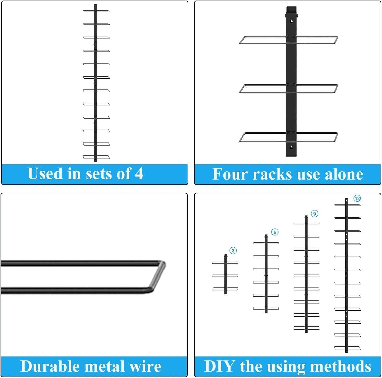 24 Bottles Wall Mounted Wine Rack, Detachable Wall Hanging Bottle Holder, Use as One or Four, DIY Display, Storage Racks for Wine, for Restaurant, Bar, Cellar