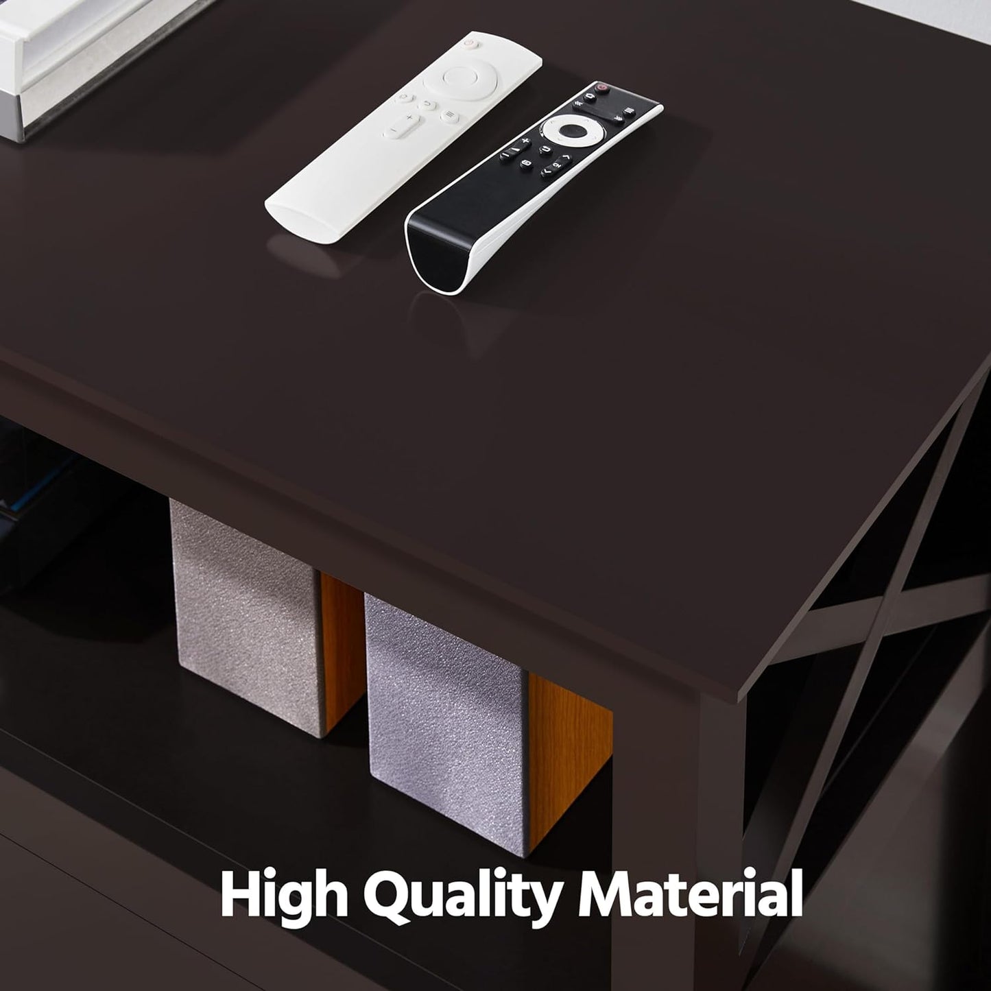 Wooden TV Stand for Tvs up to 48 Inch, Media Entertainment Center Table, TV Cabinet Table with Storage Open Shelf & 2 Doors for Living Room, Espresso