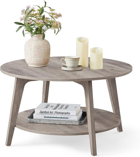 round Coffee Table, 2 Tier Coffee Table with Storage, for Living Room, 31.5 X 17.7 Inches, Easy to Assemble, Heather Greige ULCT243K02