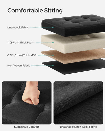 MAZIE Collection - Small Folding Storage Ottoman, Foot Rest Stool, 12.2 X 16.1 X 12.2 Inches, 286 Lb Load Capacity, for Living Room, Bedroom, Home Office, Dorm, Ink Black ULSF102B01