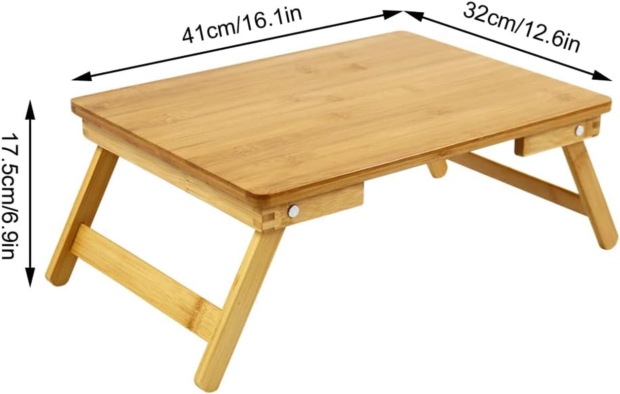 100% Bamboo Laptop Desk Flat Surface Lap Stand Table with Folding Legs Portable Table Bed Tray for Workstation Computer Writing Studio (Natural)