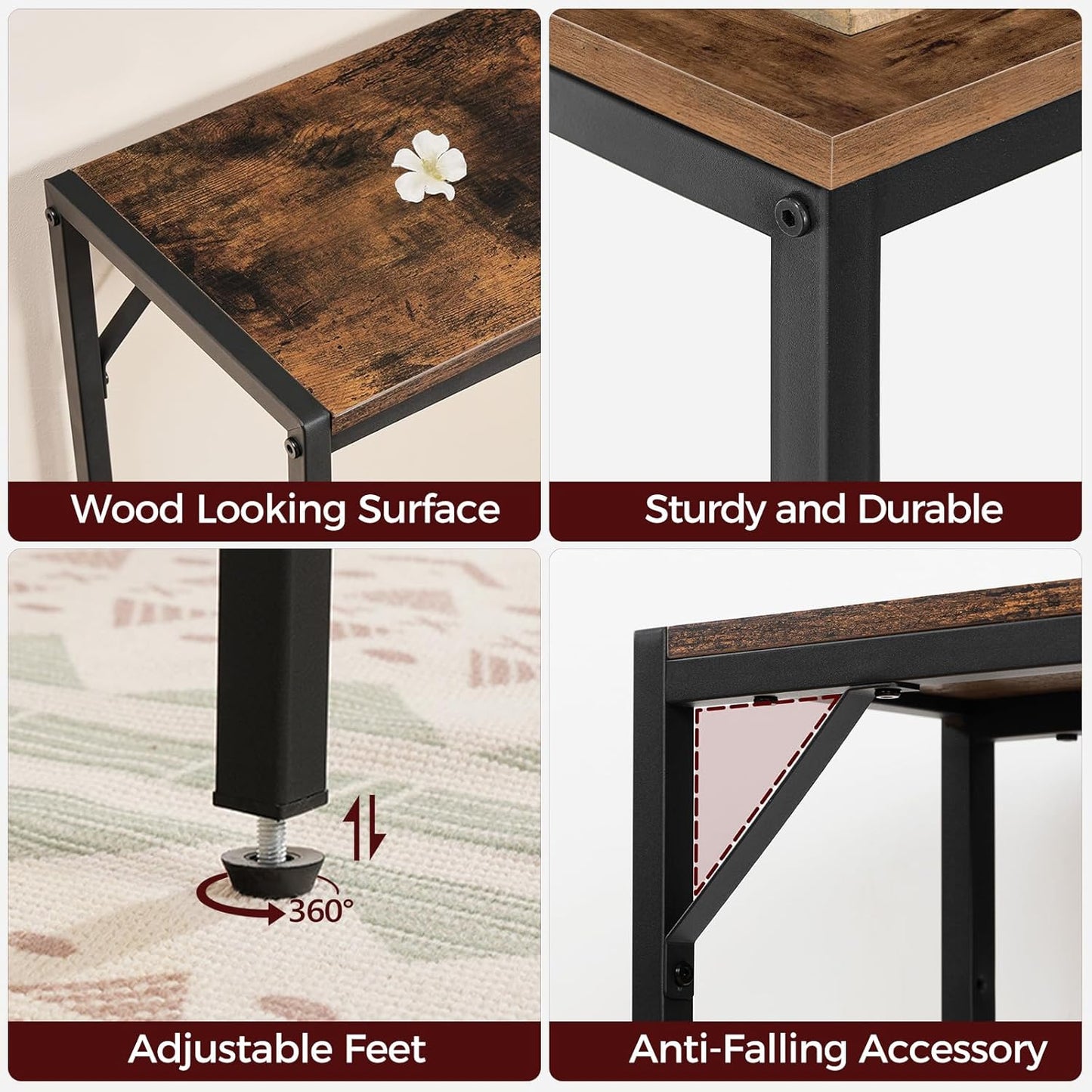 Console Table, Narrow Sofa Table, 43.3” Entrance Table with Power Station, behind Couch Table, Simple Style, for Living Room, Hallway, Entryway, Foyer, Rustic Brown and Black CTHR112E01