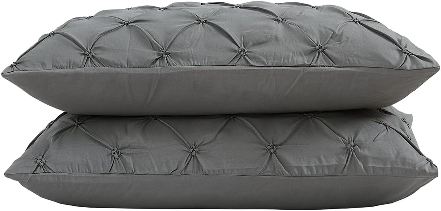Lightweight Soft Microfiber Pillow Shams, Well Crafted Pinch Pleat, King Size (20X36) Grey Color 2 Pack