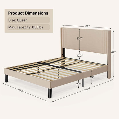 Queen Bed Frame with Wingback Headboard, Upholstered Platform Bed, Wooden Slats, Noise-Free, No Box Spring Needed, Easy Assembly