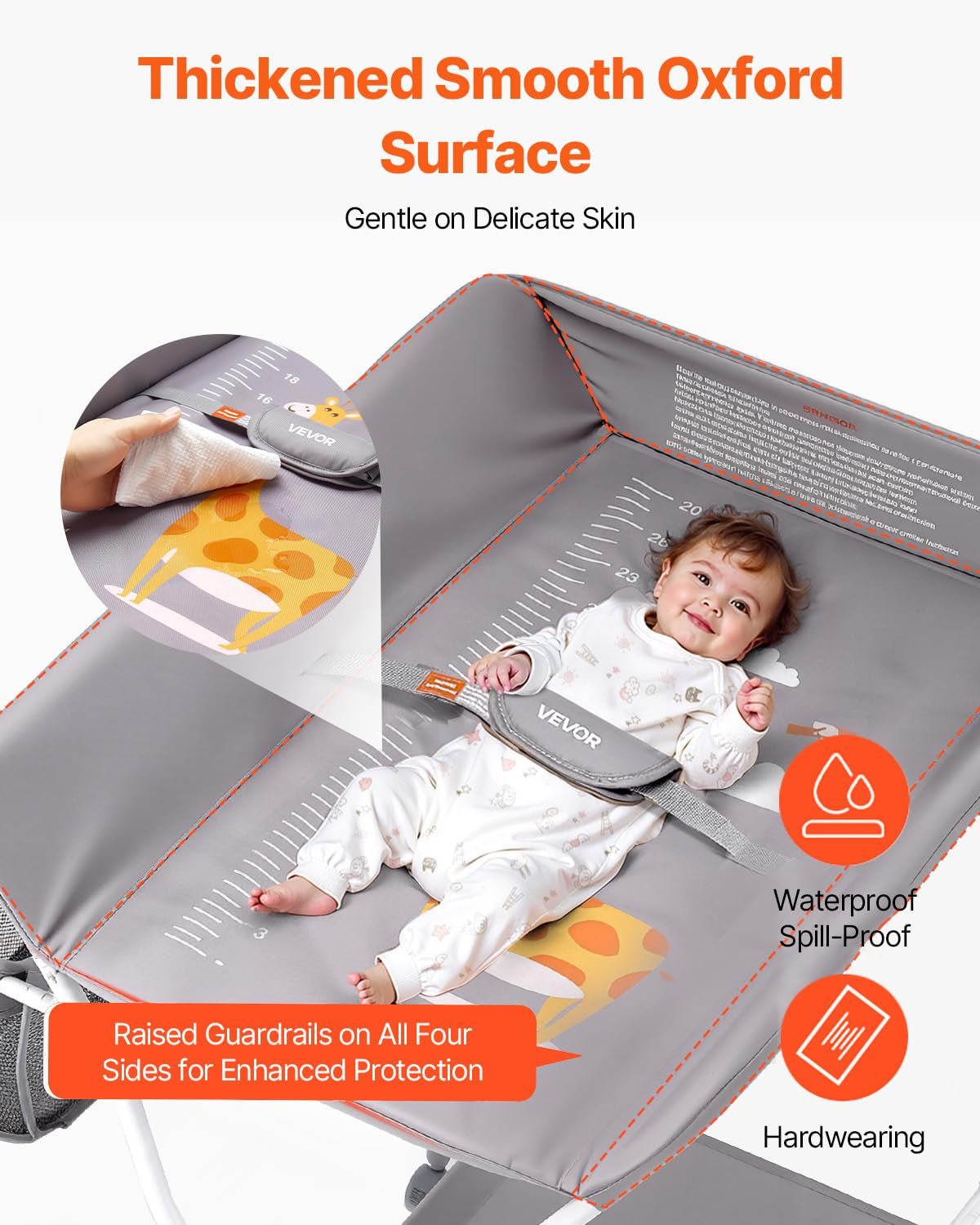 Baby Changing Table, Foldable Diaper Change Station with Side Basket, Adjustable Height Changing Table with Lockable Wheels, Multi-Functional Nursery Storage Organizer, Light Gray