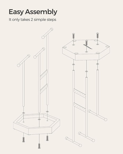 Jewelry Holder, Jewelry Organizer, 3 Tiers and 1 Tray, Jewelry Display Stand with Metal Frame, Necklace Earring Bracelet Holder, for Rings, Ink Black and Caramel Brown UJJS03CB
