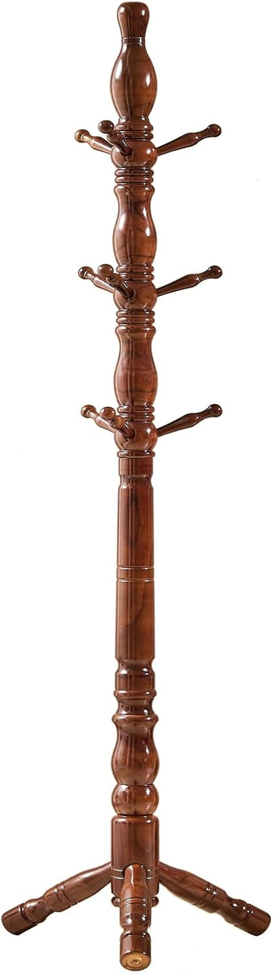 Coat Rack, Natural Wood Coat Racks with 3 Height Options and 9 Hooks,Coat Tree Ease of Assembly,Freestanding Hall Tree for Home/Office/Entryway/Hallway (Walnut)