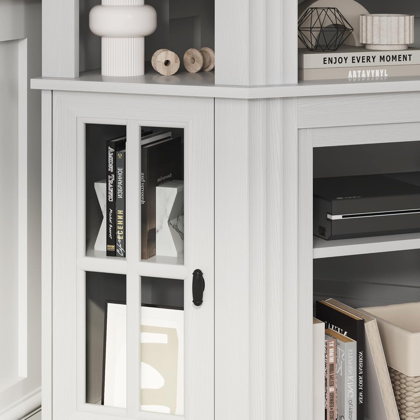 Corner Fireplace TV Stand for Television up to 55" with Storage Cabinets, Entertainment Center, Media Console for Living Room, Bedroom, White＆Rustic