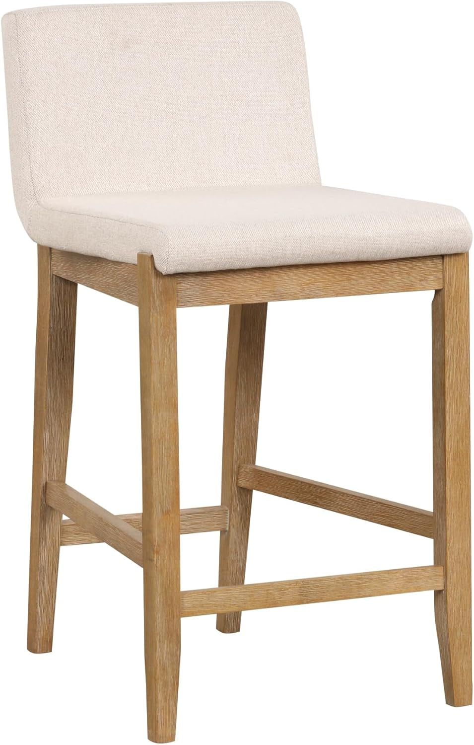 Gracie Modern Counter Height Bar Stool with Back, Counter Stool Upholstered Chair with Natural Flax White Fabric and Brushed Light Brown Wooden Legs, Natural Flax/Brown